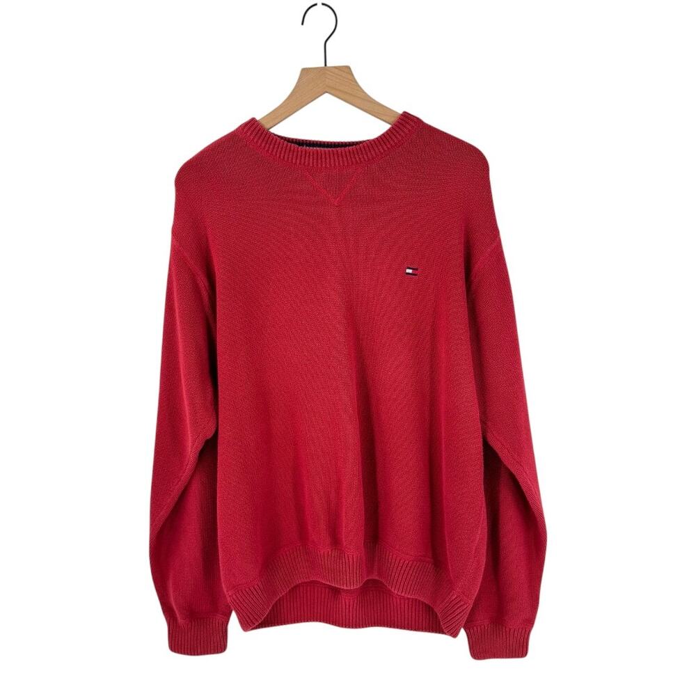 Vintage Tommy Hilfiger Classic Men's Crewneck Knit Pullover Red Sweater Size XL